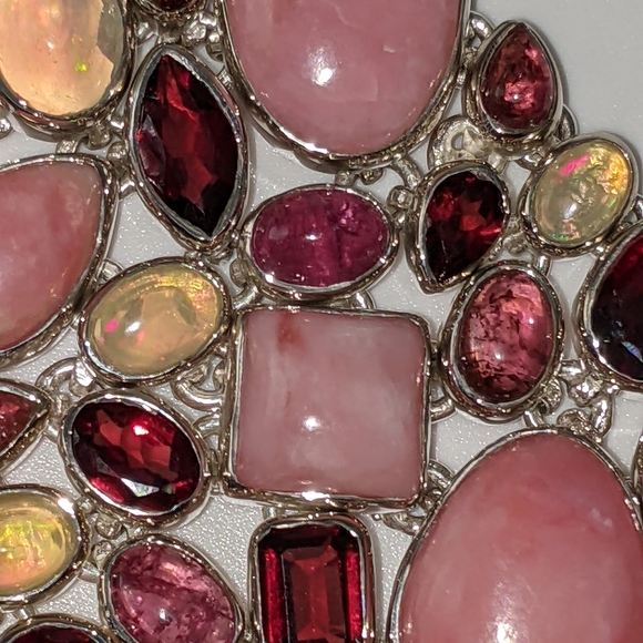 Pink Opal, Ethiopian Opal, Rhodolite Multi-Gemstone Necklace - Picture 2 of 16